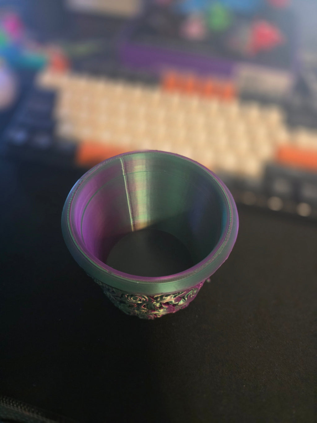Rose embossed 3D printed planter pot - interior view showing smooth finish
