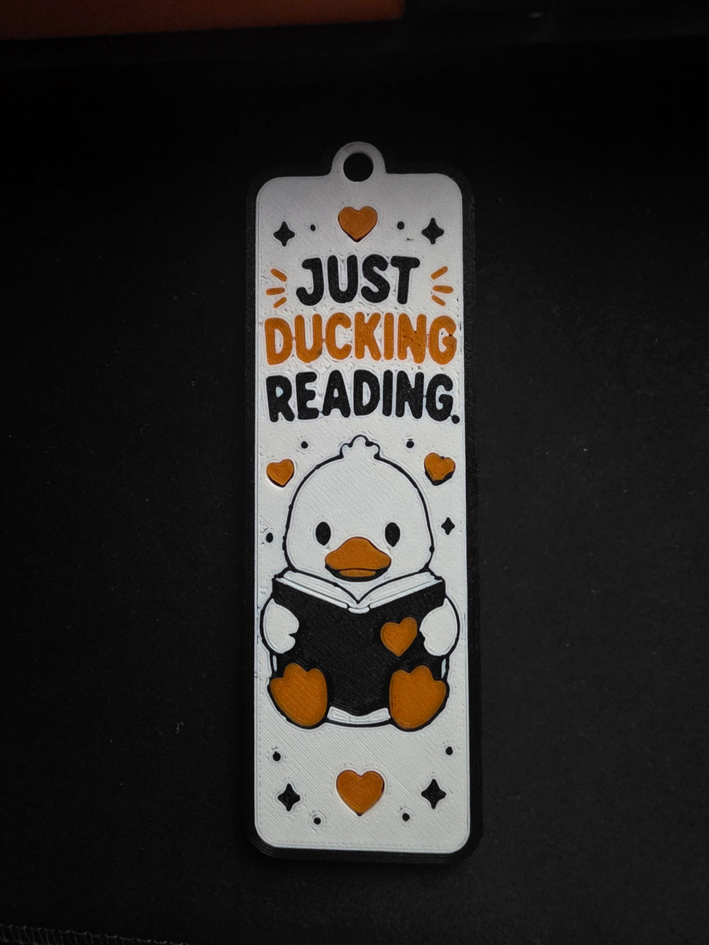 Just Ducking Reading 3D printed bookmark - angled view
